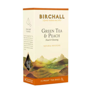 birchall green tea peach 15 prism tea bags side